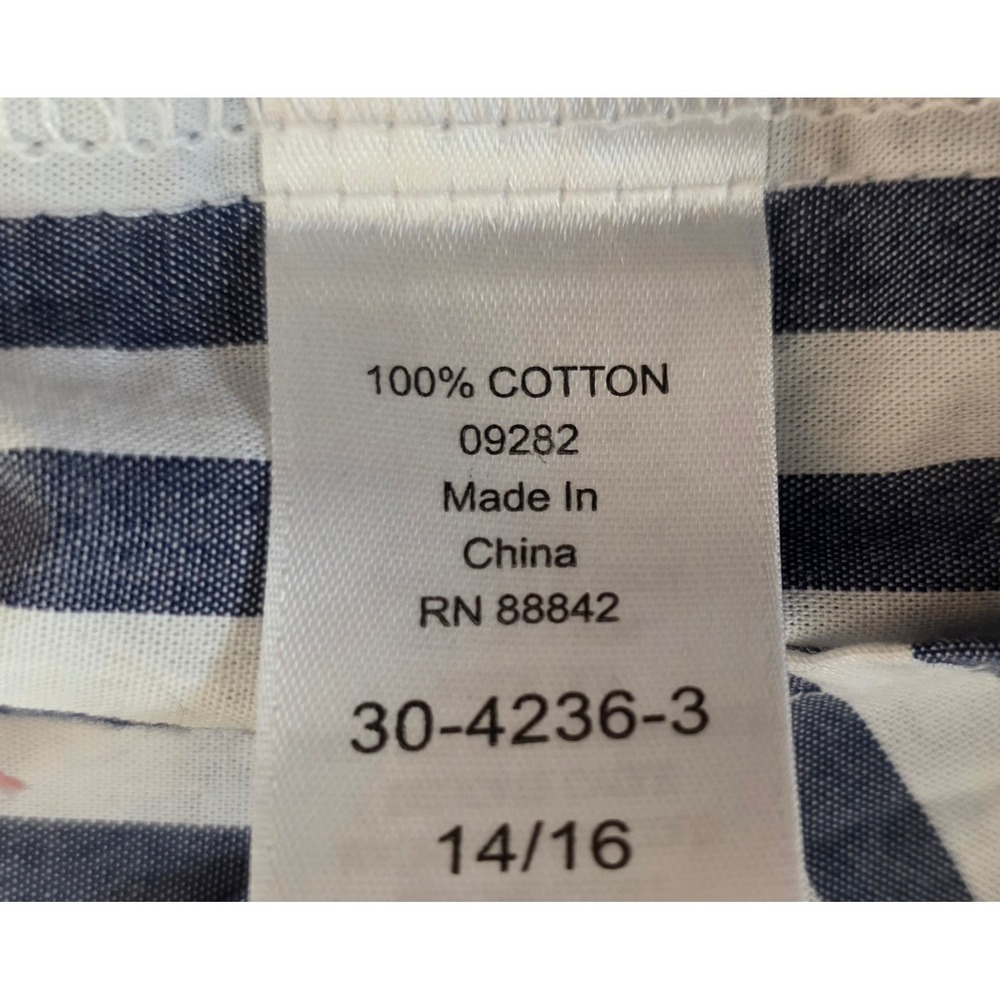 Woman Within Button Down Shirt Womens 14/16 Blue White Striped Floral Embroidery - Picture 10 of 11